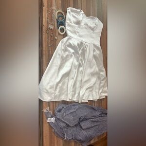 Nordstrom Gray Frayed Scarf and  white dress